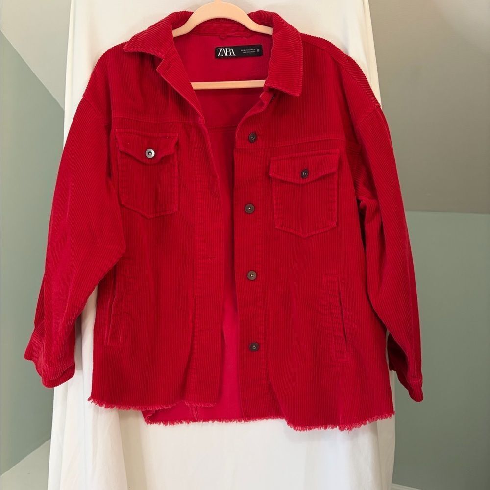 Zara Women’s Oversized Red Corduroy Jacket Size Medium
